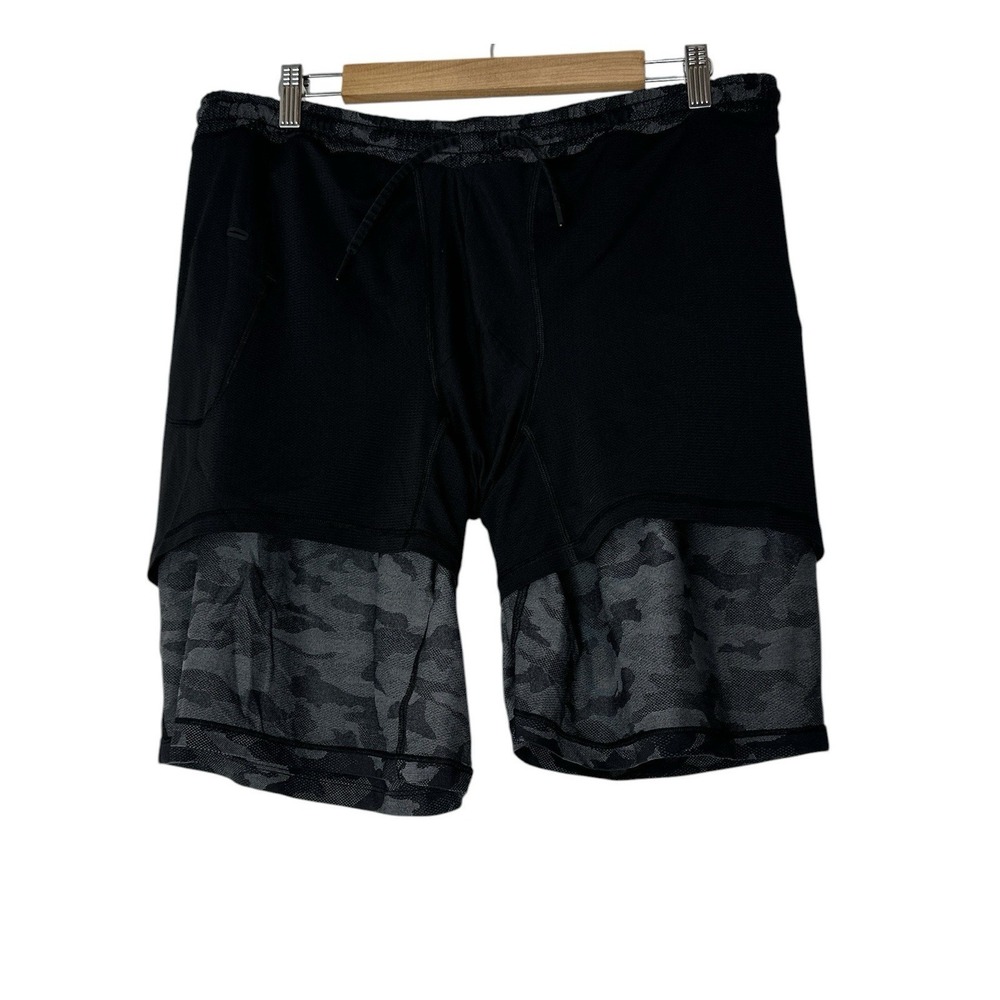Lululemon Shorts 2XL Men's Pace Breaker Lined Camo Black Pockets Stretch - Picture 8 of 9